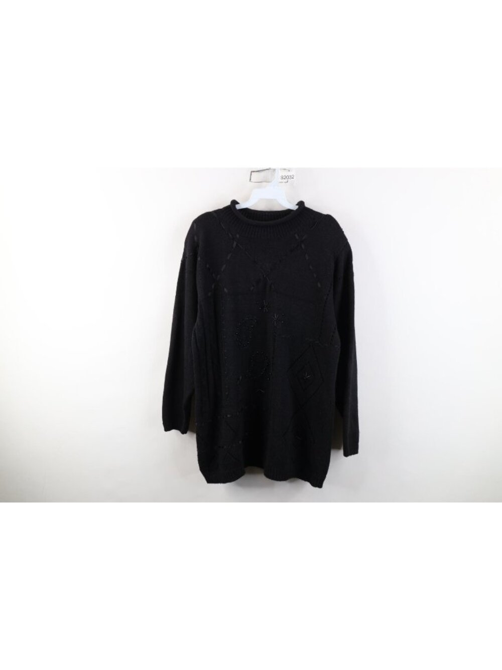 Vintage 90s Streetwear Womens Medium Marled Knit Beaded Paisley Tunic Sweater
